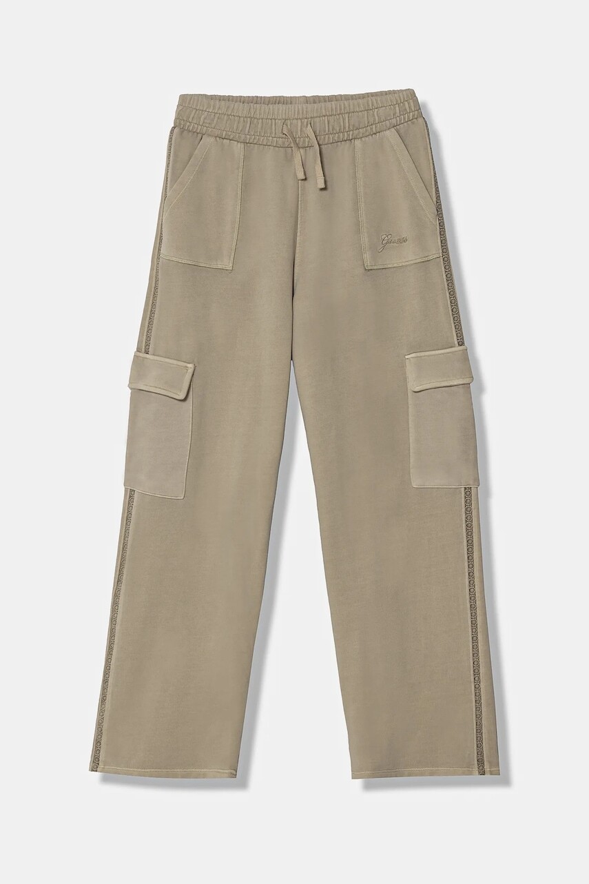 Detské bavlnené tepláky Guess zelená farba, s nášivkou, J5RQ14 KAD74