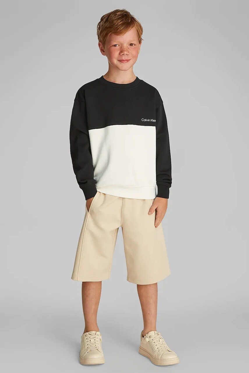 Detská bavlnená mikina Calvin Klein Jeans čierna farba, jednofarebná, IB0IB02470