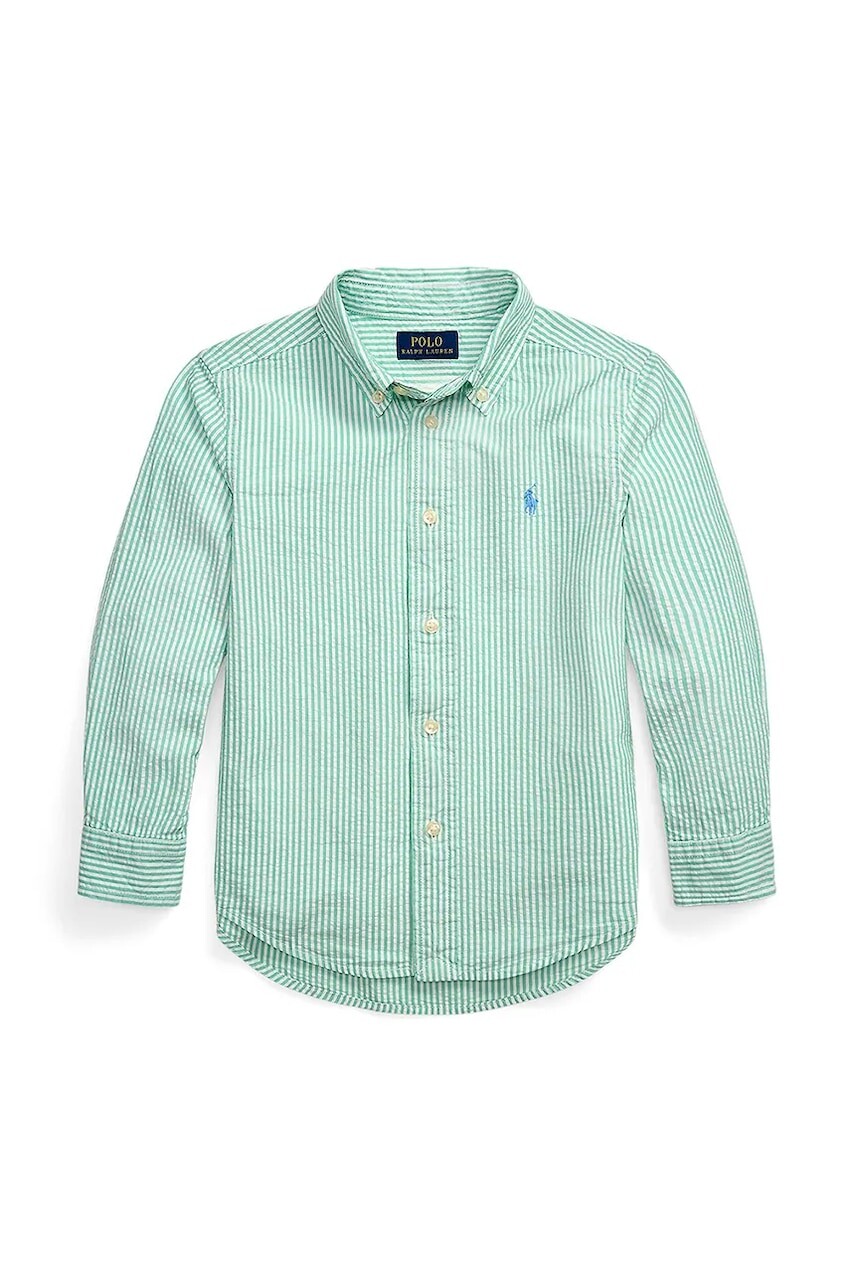 Detská bavlnená košeľa Polo Ralph Lauren zelená farba, 322964692002