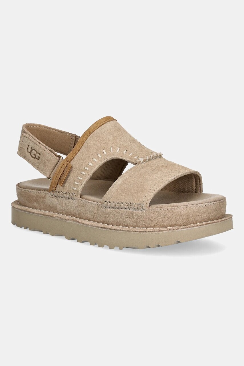 Semišové sandále UGG Goldenstar Regenerate dámske, béžová farba, na platforme, 1167369-SAN