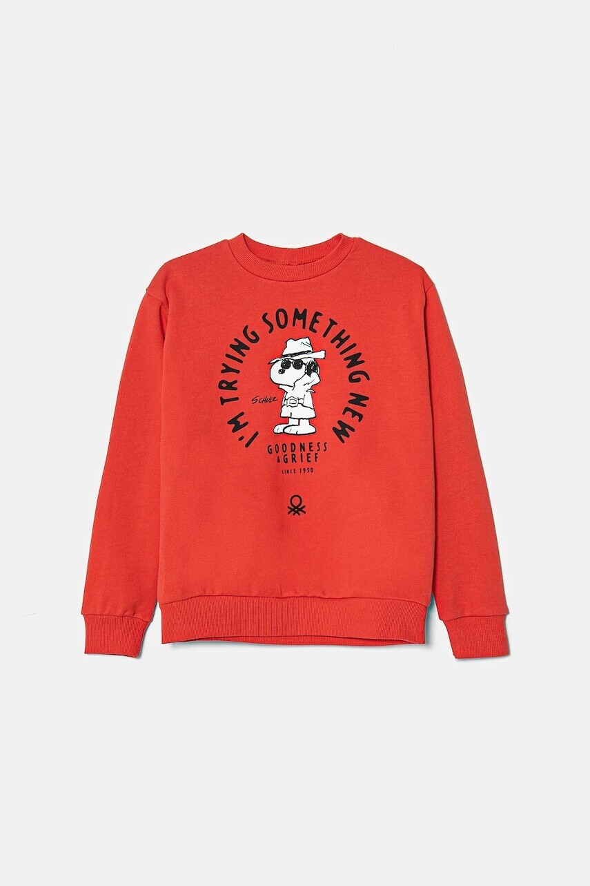 Detská mikina United Colors of Benetton červená farba, s potlačou, 3UNIC10NH