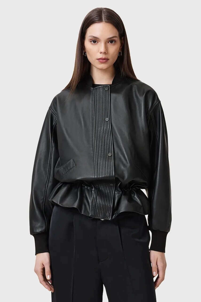 Kožená bunda AllSaints SOFI čierna farba, prechodná, W126LB