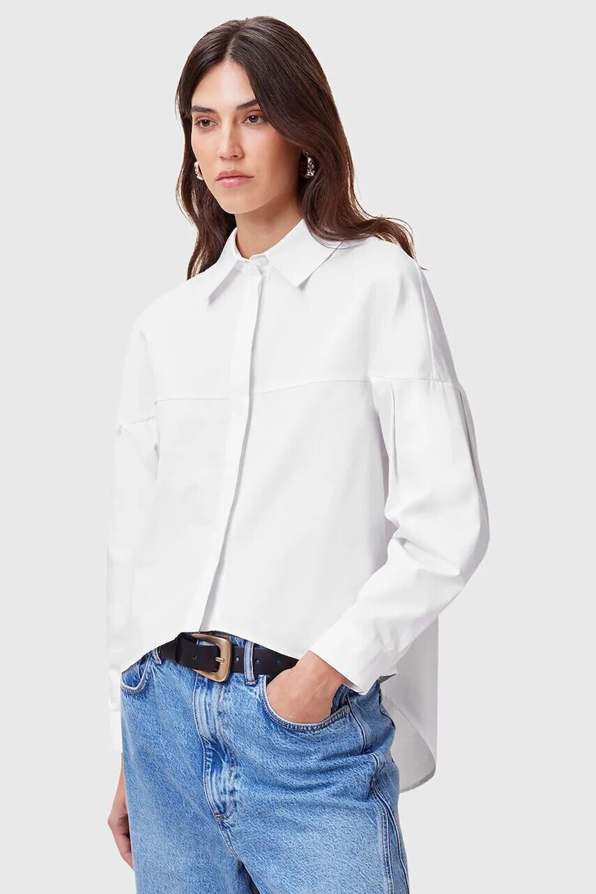 Bavlnená košeľa AllSaints TORIA dámska, biela farba, voľný strih, s klasickým golierom, W087PC