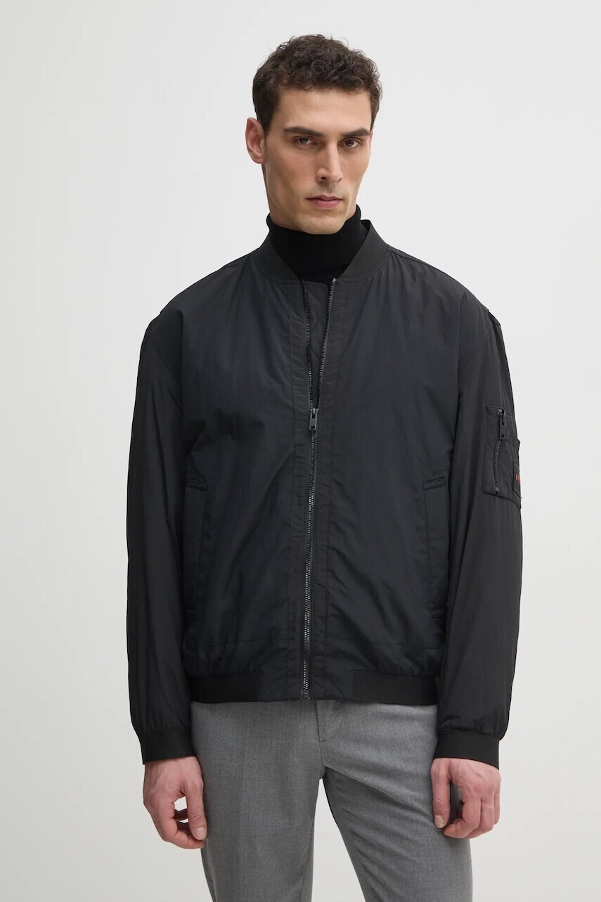 Bunda BOSS Orange čierna farba, prechodná, oversize, 50536798