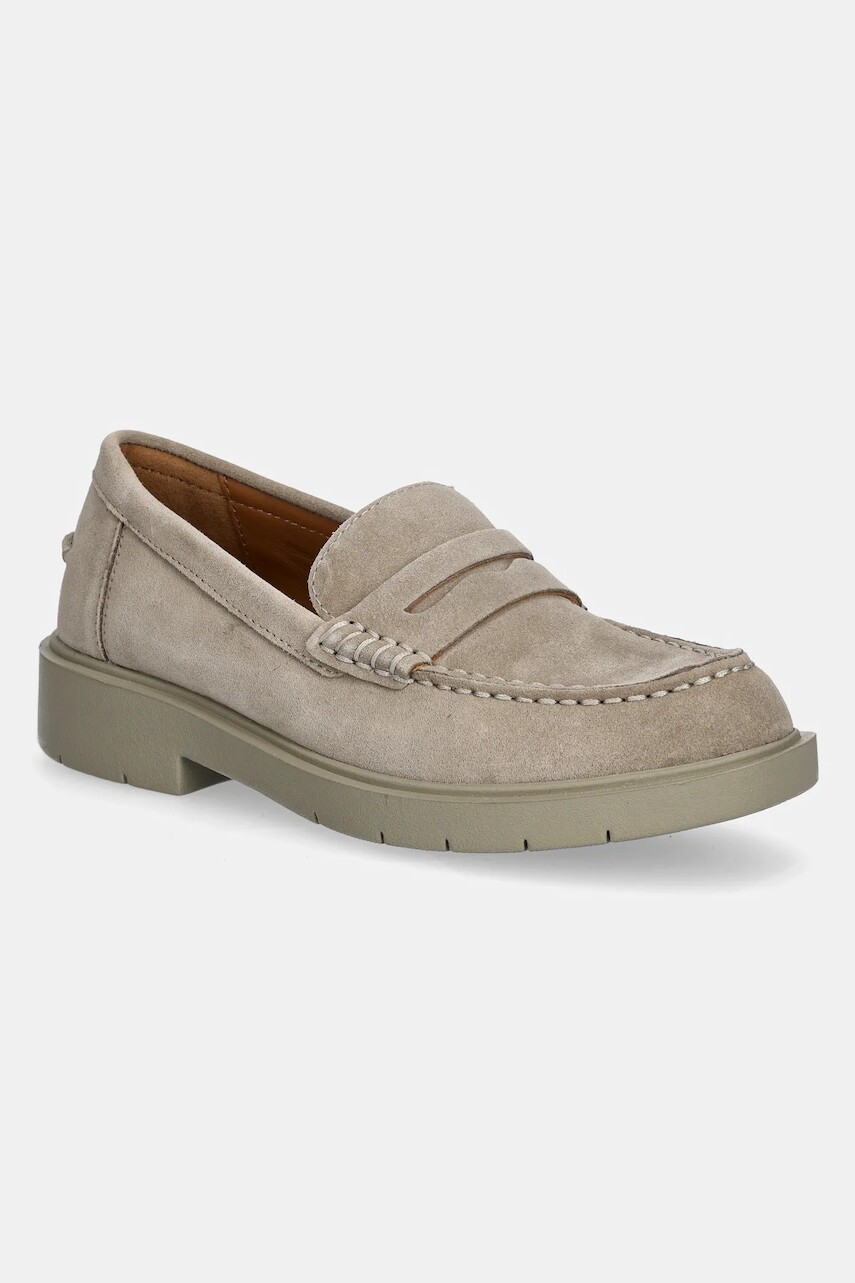 Semišové mokasíny Geox D SPHERICA EC1 dámske, béžová farba, na plochom podpätku, D25QRA 00022 C5004