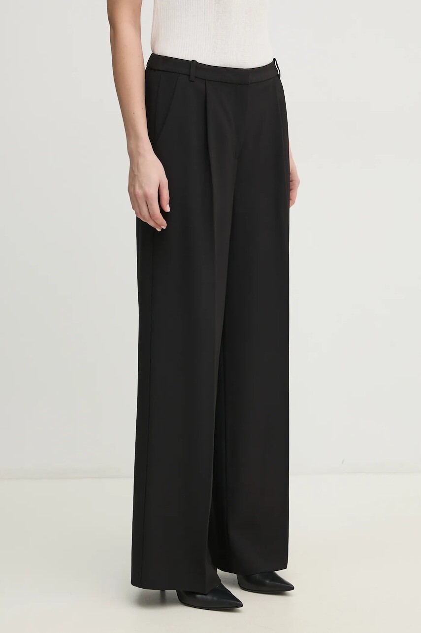 Nohavice Calvin Klein dámske, čierna farba, široké, vysoký pás, K20K208214