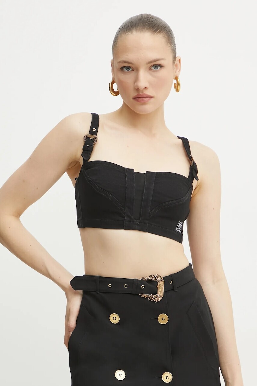 Džínsový top Versace Jeans Couture dámska, čierna farba, jednofarebná, 78HAM250 DW040L54