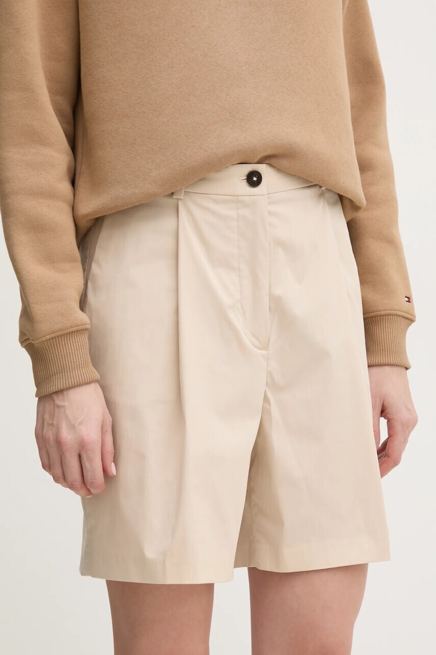 Šortky Tommy Hilfiger dámske, béžová farba, jednofarebné, vysoký pás, WW0WW44764