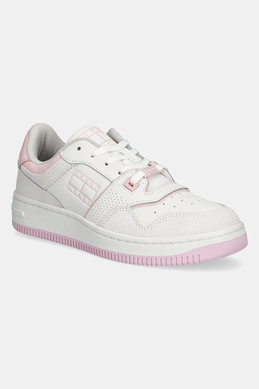 Tenisky Tommy Jeans RETRO BASKET WASHED SUEDE dámske, biela farba, EN0EN02773