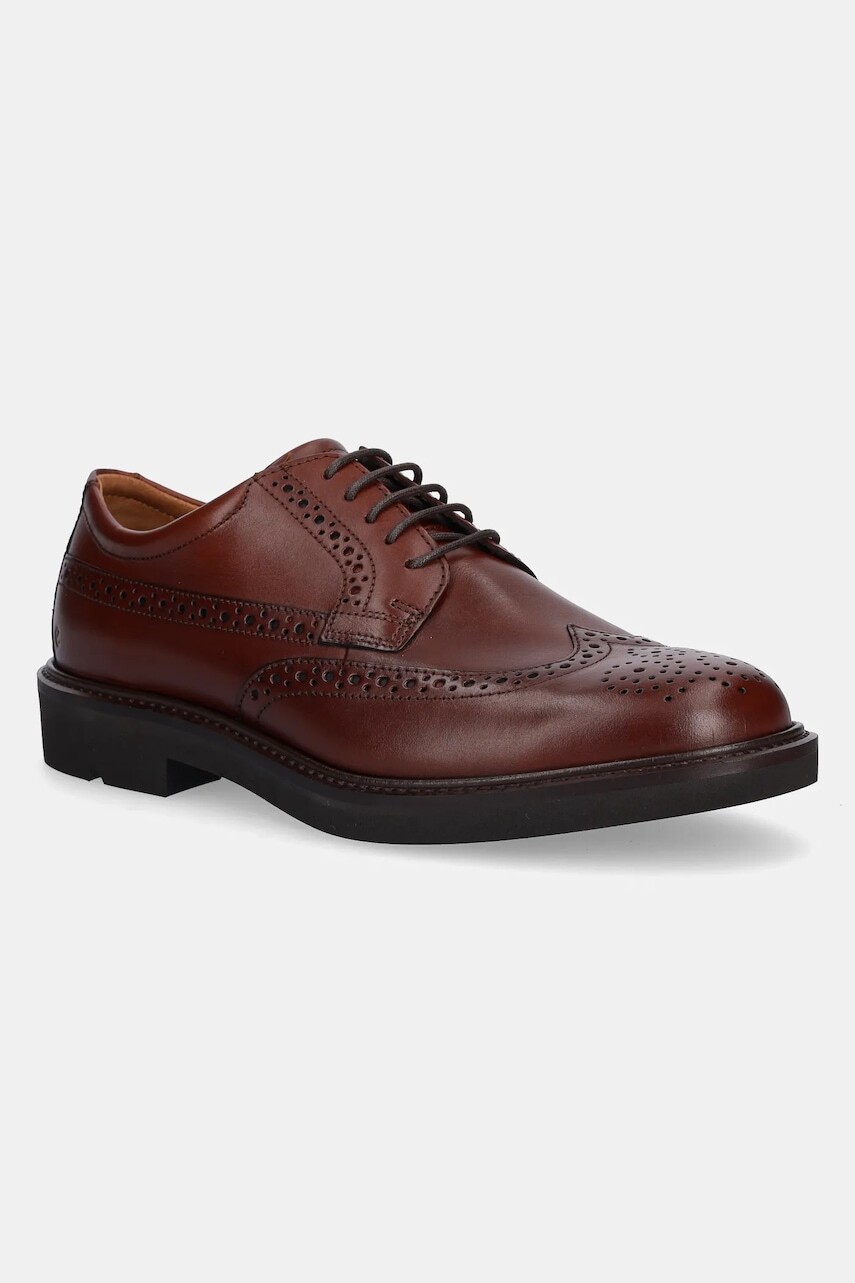 Kožené poltopánky Ecco Metro London Wingtip pánske, hnedá farba, 525614-01053