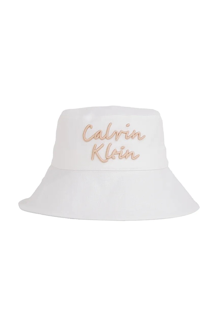 Detská ľanová čiapka Calvin Klein Jeans biela farba, IU0IU00702