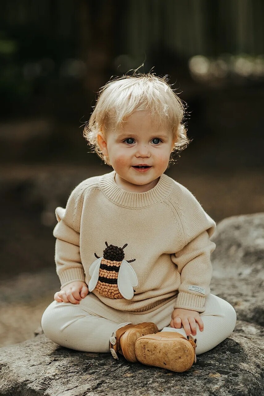 Detský bavlnený svetrík Donsje Valenthe Sweater Bee béžová farba, tenký, 4098401