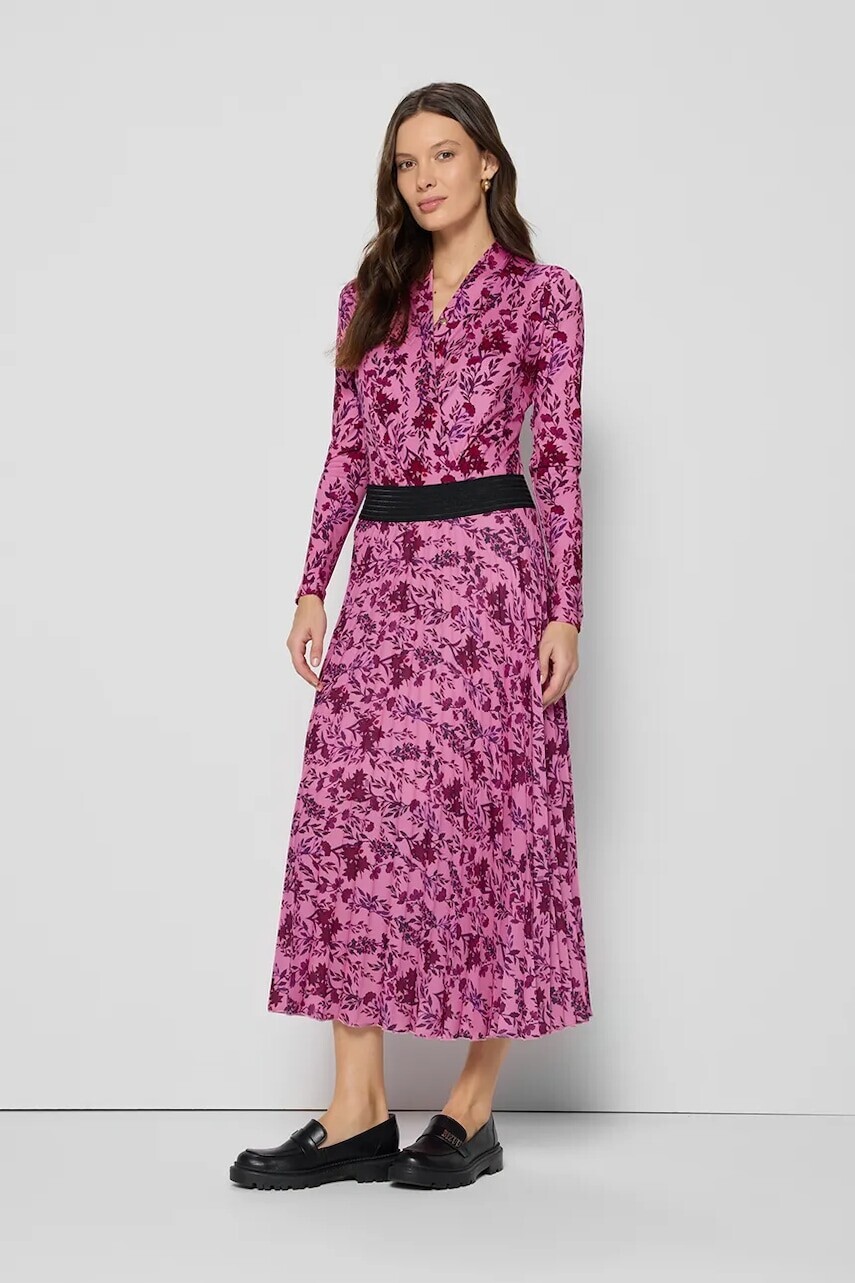 Sukňa Bizuu AMINA ružová farba, midi, áčkový strih, AMINA PRIZZI RÓŻOWY