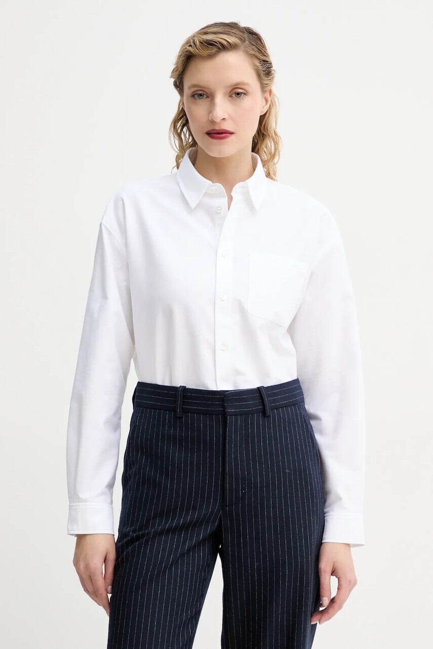 Bavlnená košeľa A.P.C. chemise boyfriend brodee dámska, biela farba, voľný strih, s klasickým golierom, COECK.F12550