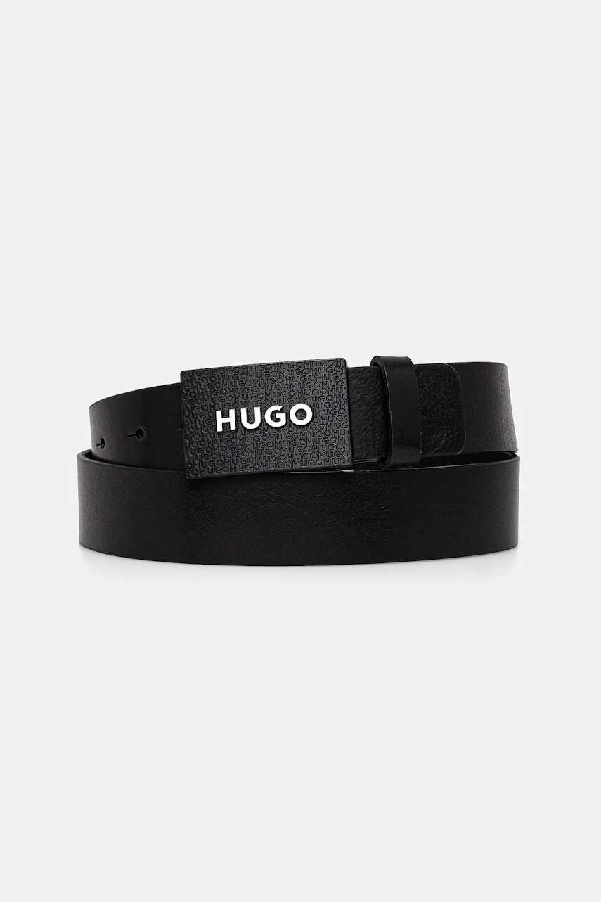 Kožený opasok HUGO pánsky, čierna farba, 50536879