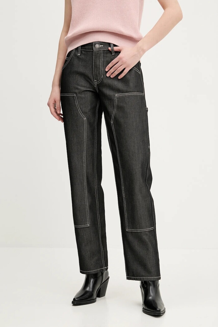 Nohavice Guess Originals dámske, šedá farba, rovné, stredne vysoký pás, W5RG10 D5L30