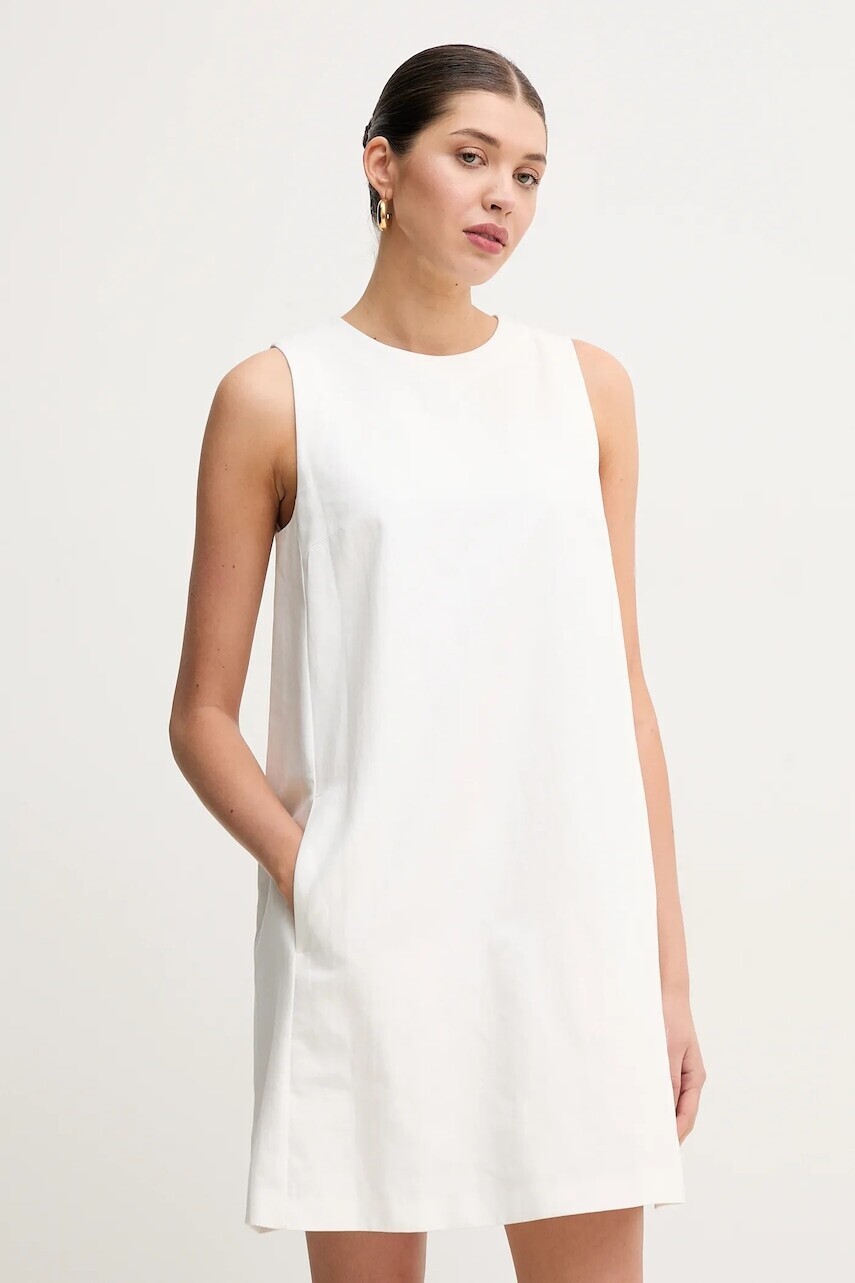 Šaty s prímesou ľanu Weekend Max Mara béžová farba, mini, áčkový strih, 2515221102600