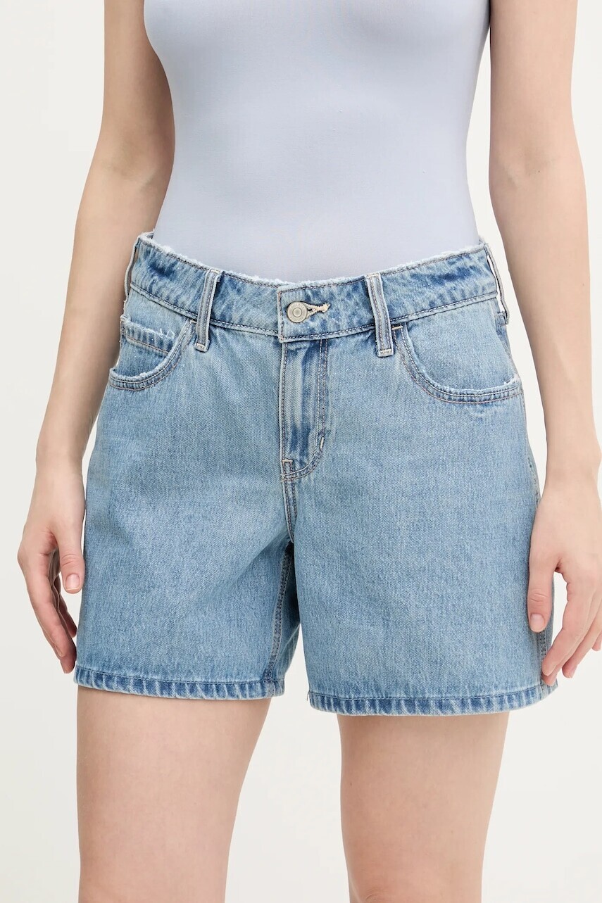 Bavlnené rifľové šortky Hollister Co. dámske, jednofarebné, stredne vysoký pás, KI349-5096