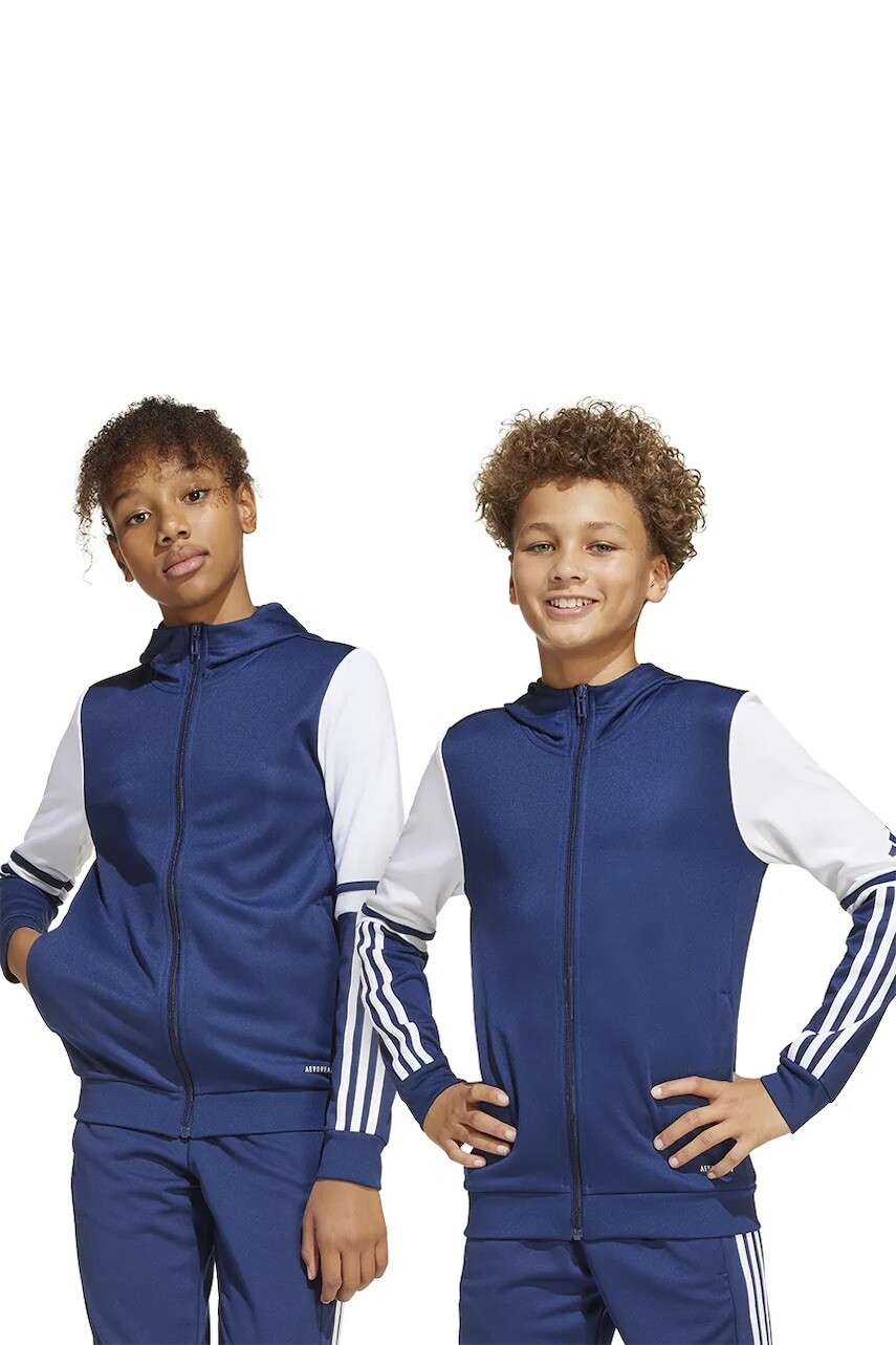 Detská mikina adidas Performance tmavomodrá farba, s kapucňou, vzorovaná, JD4800