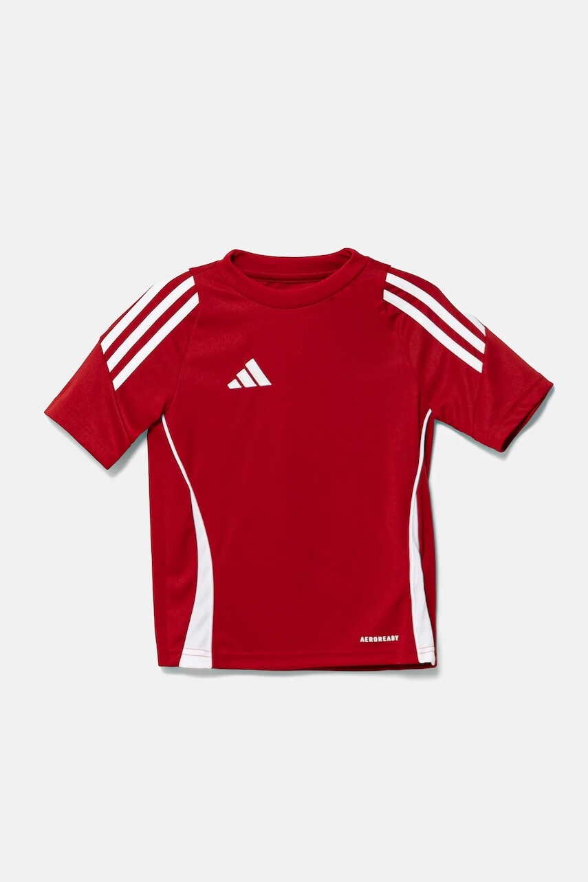 Detské tričko adidas Performance červená farba, s nášivkou, IS1030