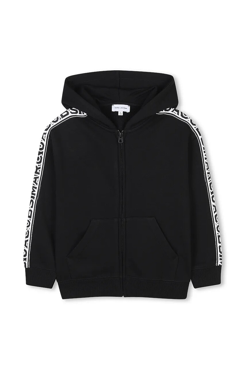 Detská mikina Marc Jacobs čierna farba, s kapucňou, s nášivkou, W60438