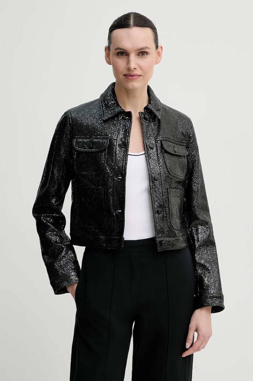 Bunda The Kooples čierna farba, prechodná, FBLO30018K