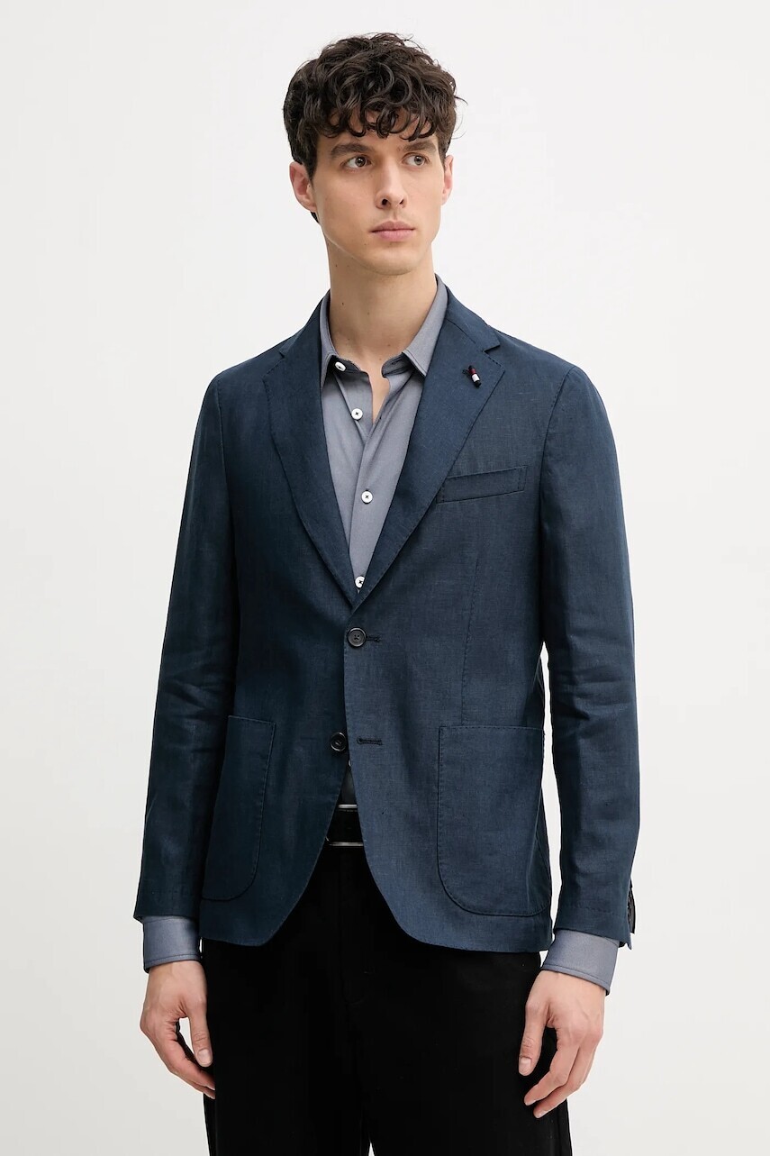Ľanové sako Tommy Hilfiger pánske, tmavomodrá farba, SQTHL5966.SQTH500