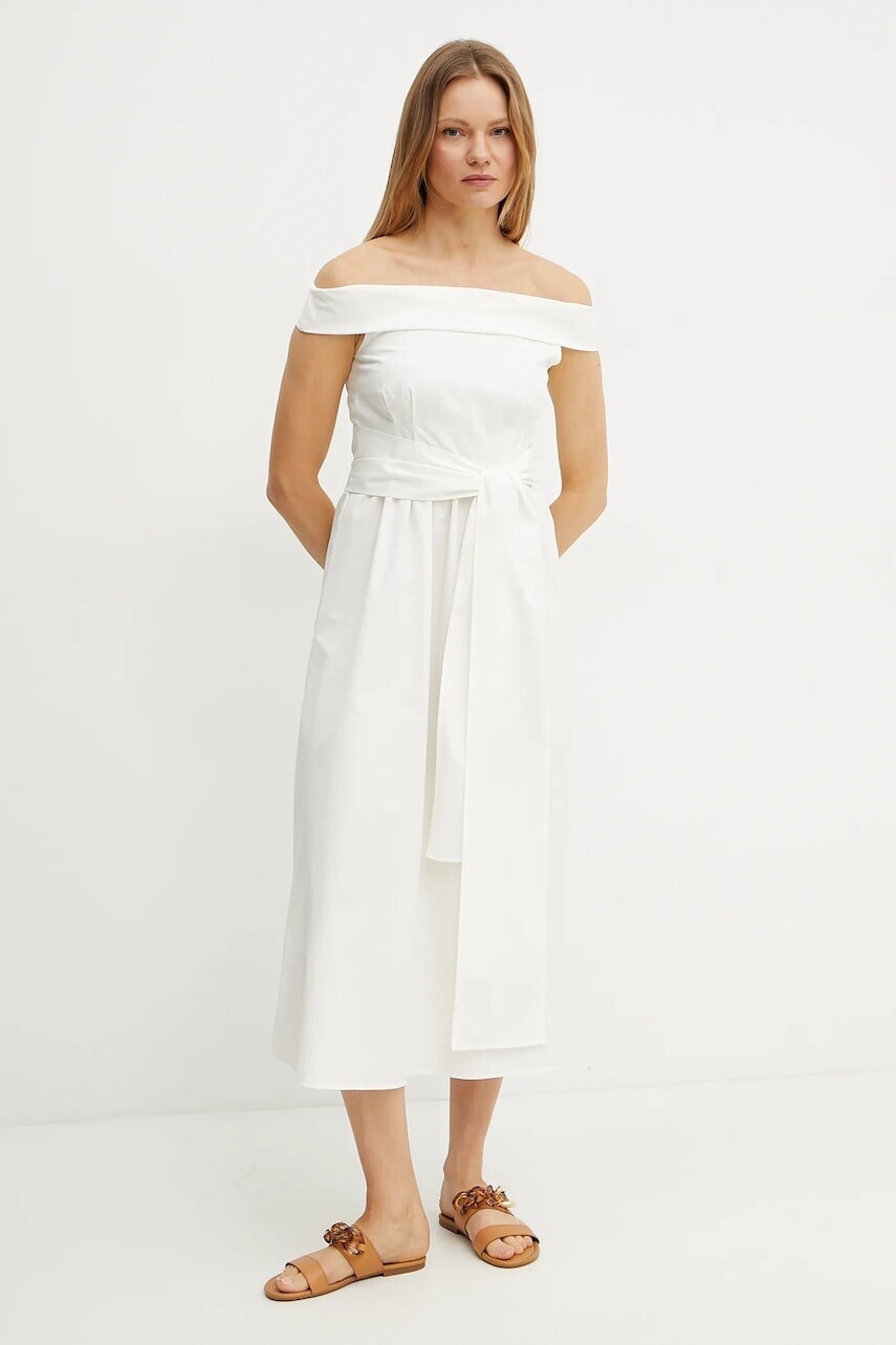Bavlnené šaty Weekend Max Mara béžová farba, midi, áčkový strih, 2515221036600