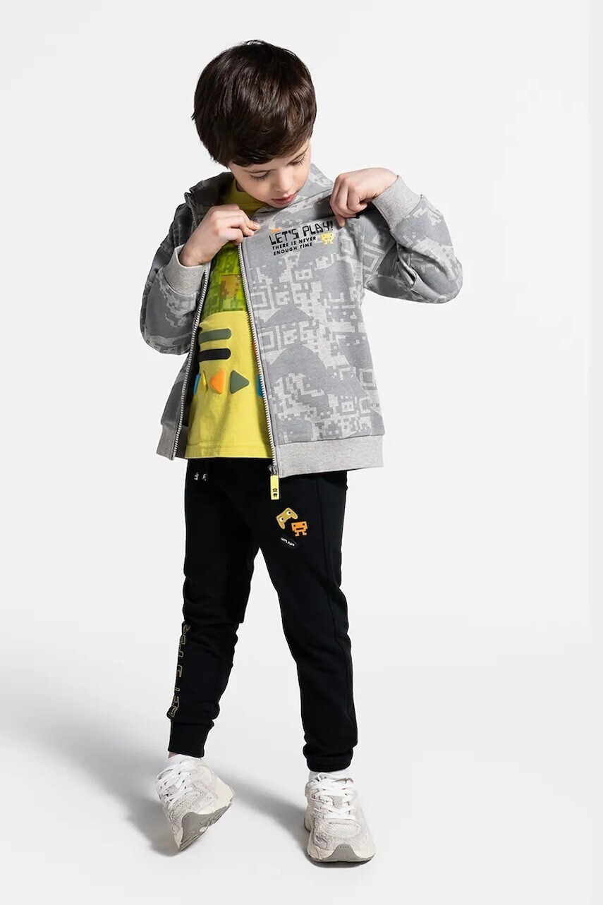 Detská mikina Coccodrillo šedá farba, s kapucňou, vzorovaná, GAMER BOY KIDS