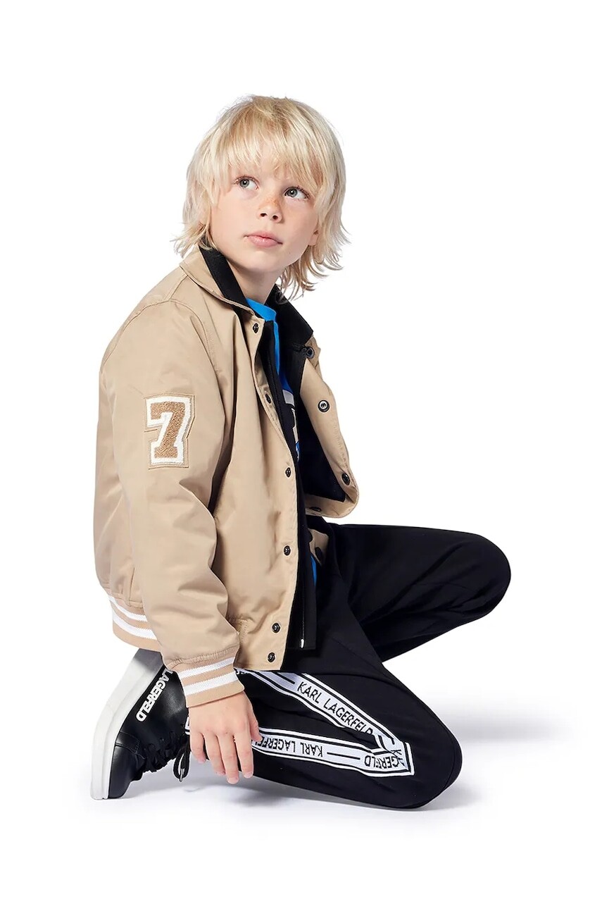 Detská bunda bomber Karl Lagerfeld béžová farba, Z30568