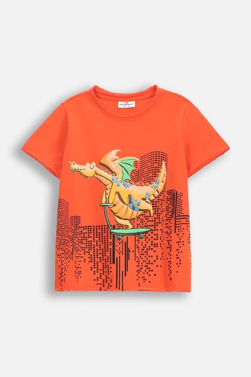 Detské bavlnené tričko Coccodrillo oranžová farba, s potlačou, DRAGONS BOY KIDS