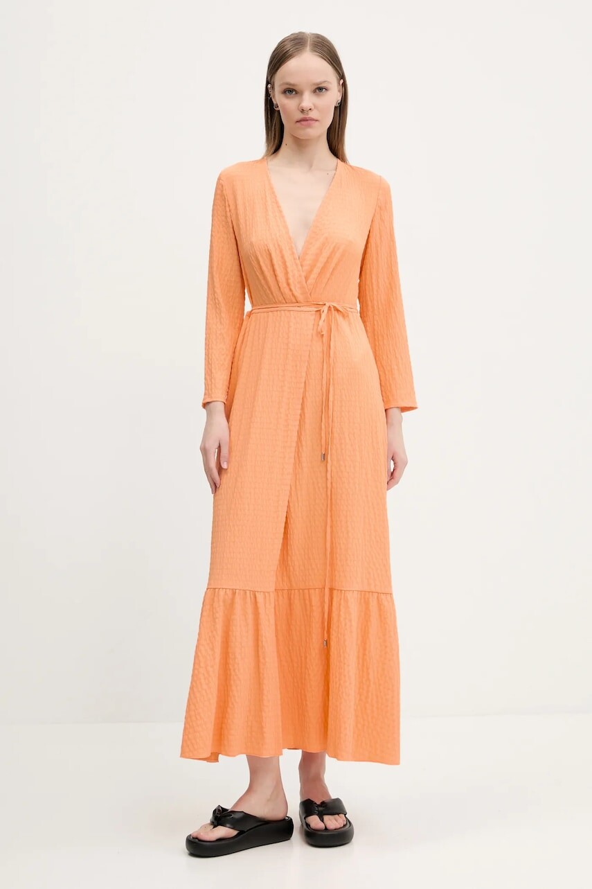 Šaty HUGO oranžová farba, maxi, áčkový strih, 50536419