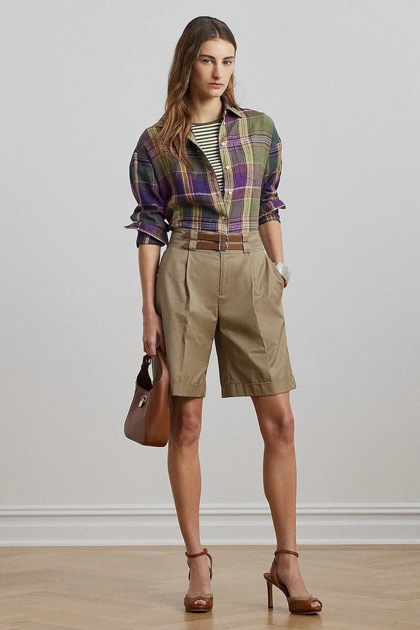 Bavlnené šortky Lauren Ralph Lauren dámske, hnedá farba, jednofarebné, vysoký pás, 200963835
