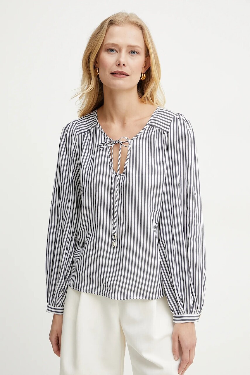 Blúzka s prímesou ľanu Marella ADDA dámska, tmavomodrá farba, vzorovaná, 2513111044200