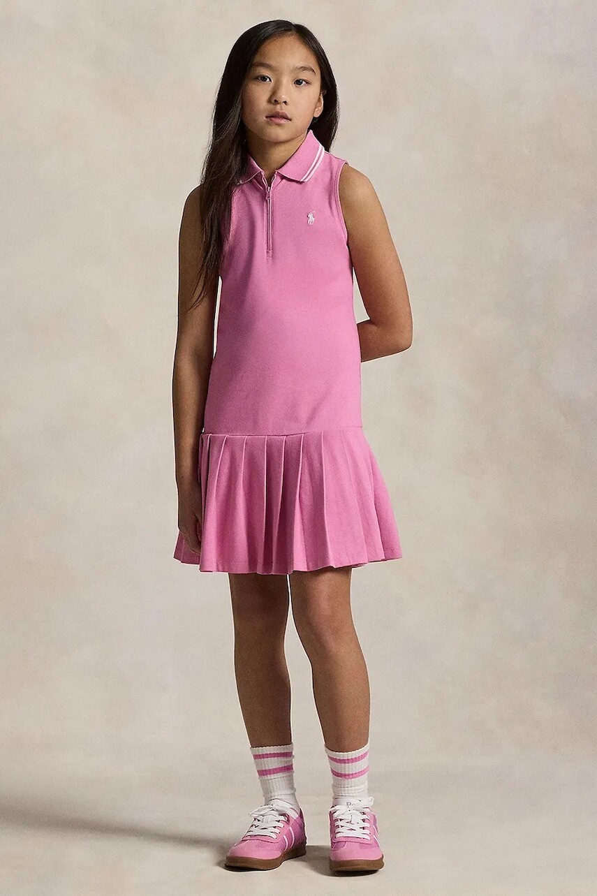 Dievčenské šaty Polo Ralph Lauren ružová farba, mini, áčkový strih, 313965016001