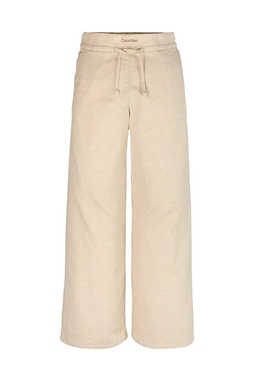Detské nohavice s prímesou ľanu Calvin Klein Jeans béžová farba, jednofarebné, IG0IG02879