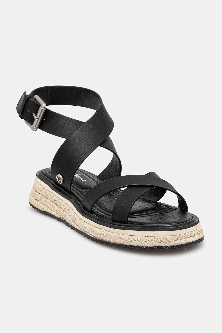 Kožené sandále Pepe Jeans KATE NATURE dámske, čierna farba, na platforme, PLS90692