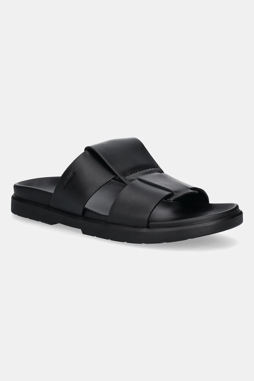 Šľapky Calvin Klein LUG SANDAL DOUBLE T LTH pánske, čierna farba, HM0HM01734