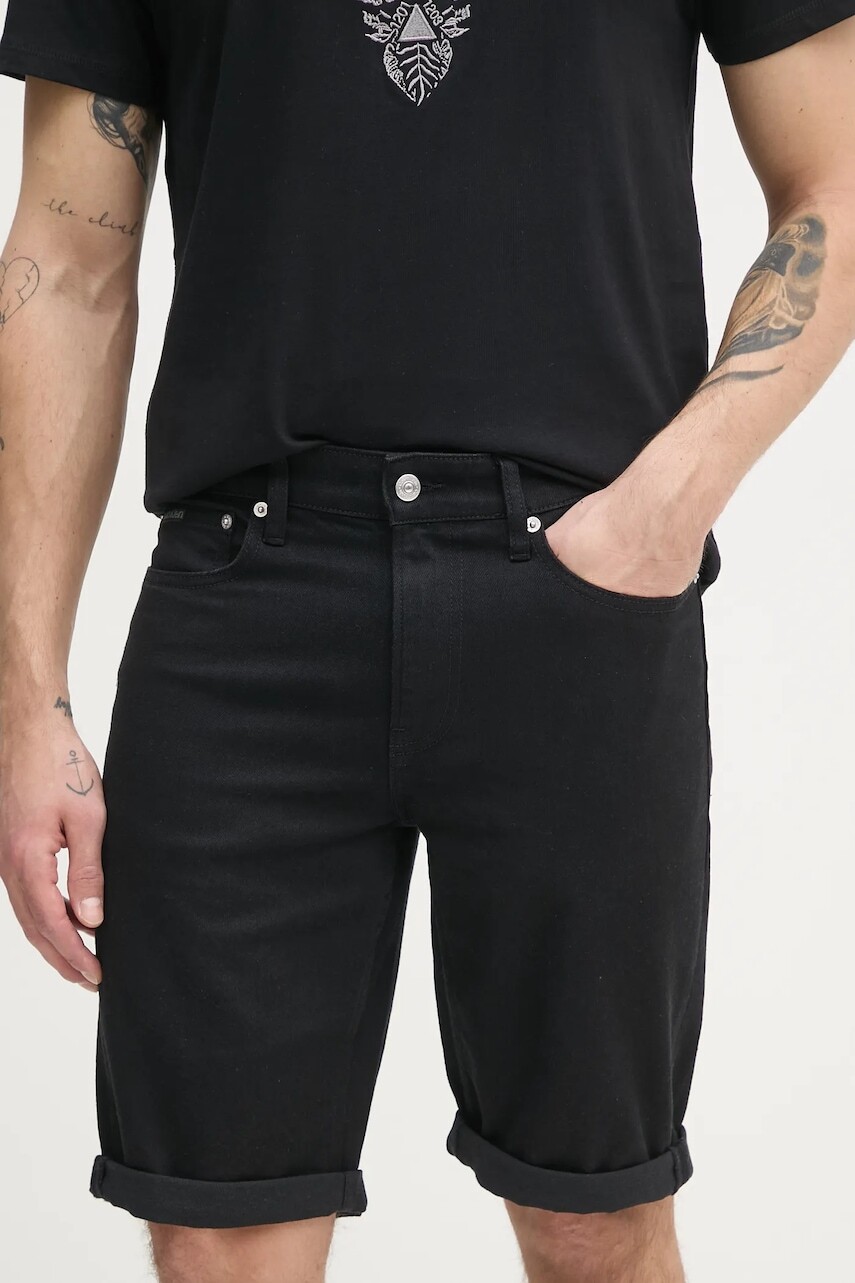 Rifľové krátke nohavice Calvin Klein Jeans pánske, čierna farba, J30J327514