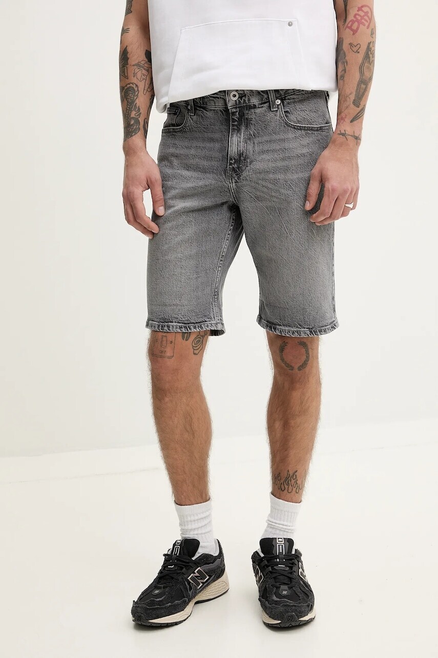Rifľové krátke nohavice Karl Lagerfeld Jeans pánske, šedá farba, A2M10082