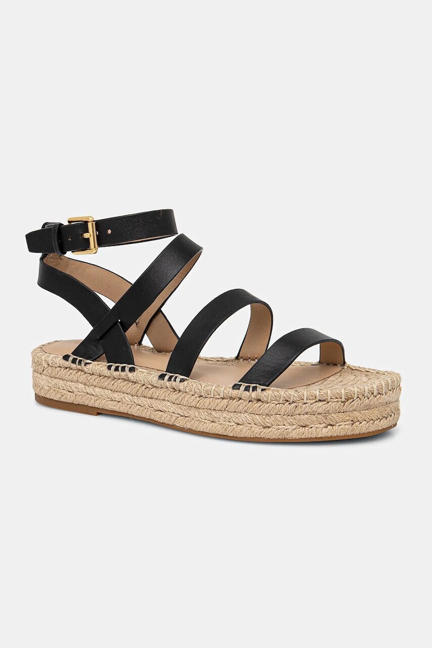 Kožené espadrilky Lauren Ralph Lauren Polly Gldtr čierna farba, na platforme, 802961839002
