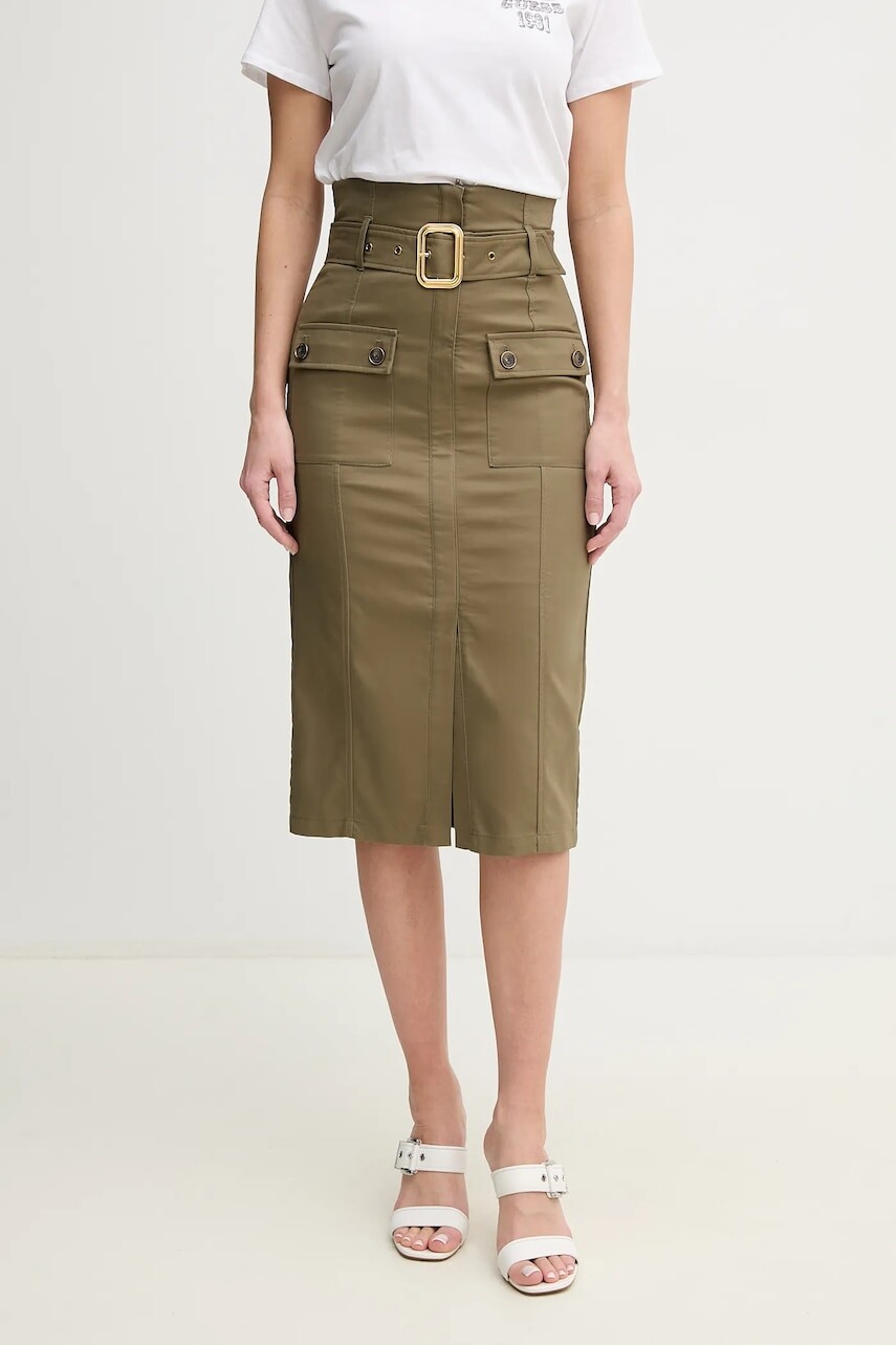 Bavlnená sukňa Marciano Guess CINDY zelená farba, midi, puzdrová, 5GGD02 7293A