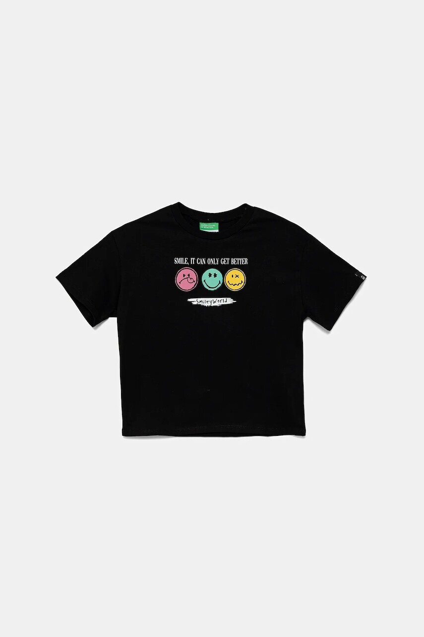 Detské bavlnené tričko United Colors of Benetton čierna farba, 3I1XC10NQ