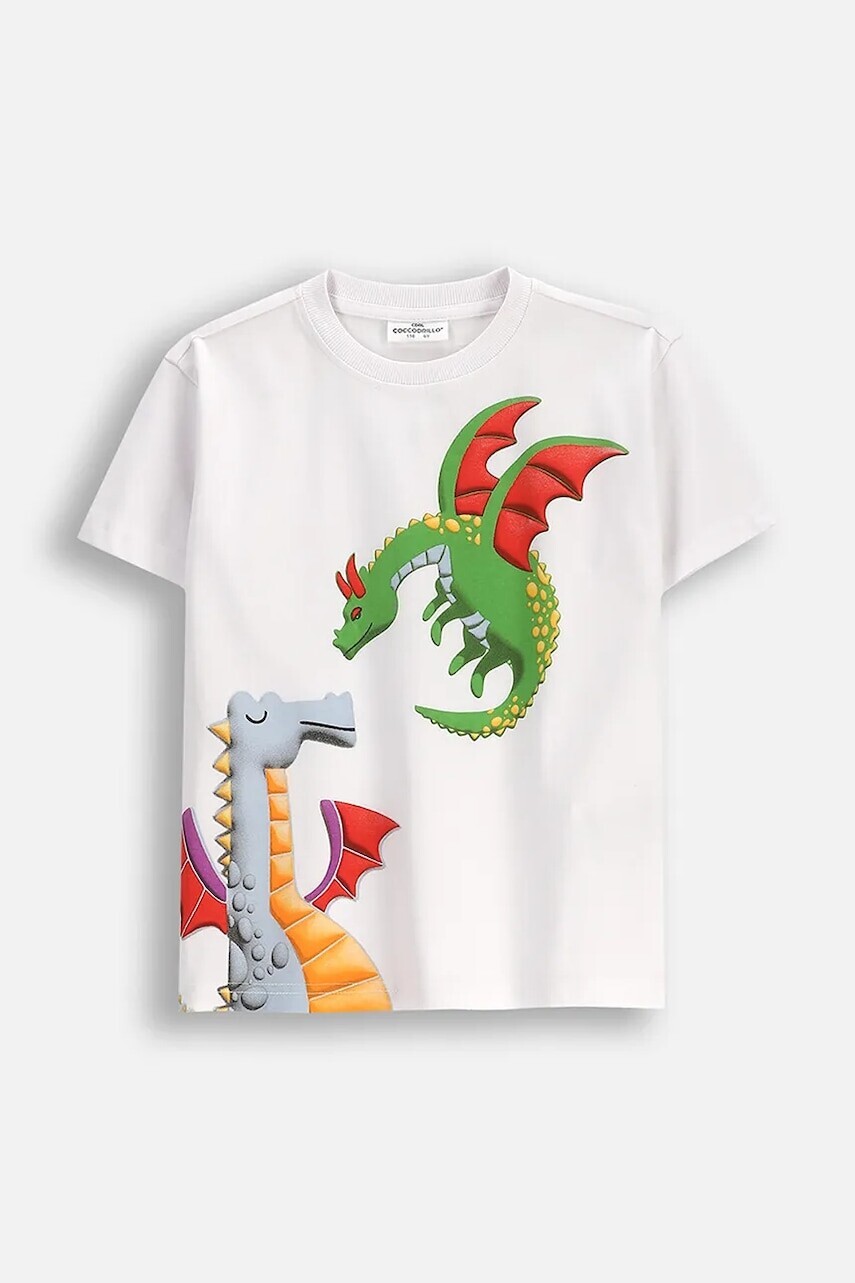 Detské bavlnené tričko Coccodrillo biela farba, s potlačou, DRAGONS BOY KIDS