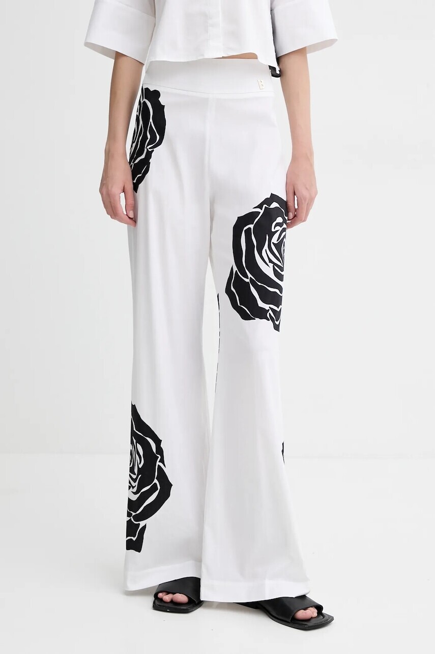 Nohavice Blugirl Blumarine biela farba, široké, vysoký pás, RA5042.T2993