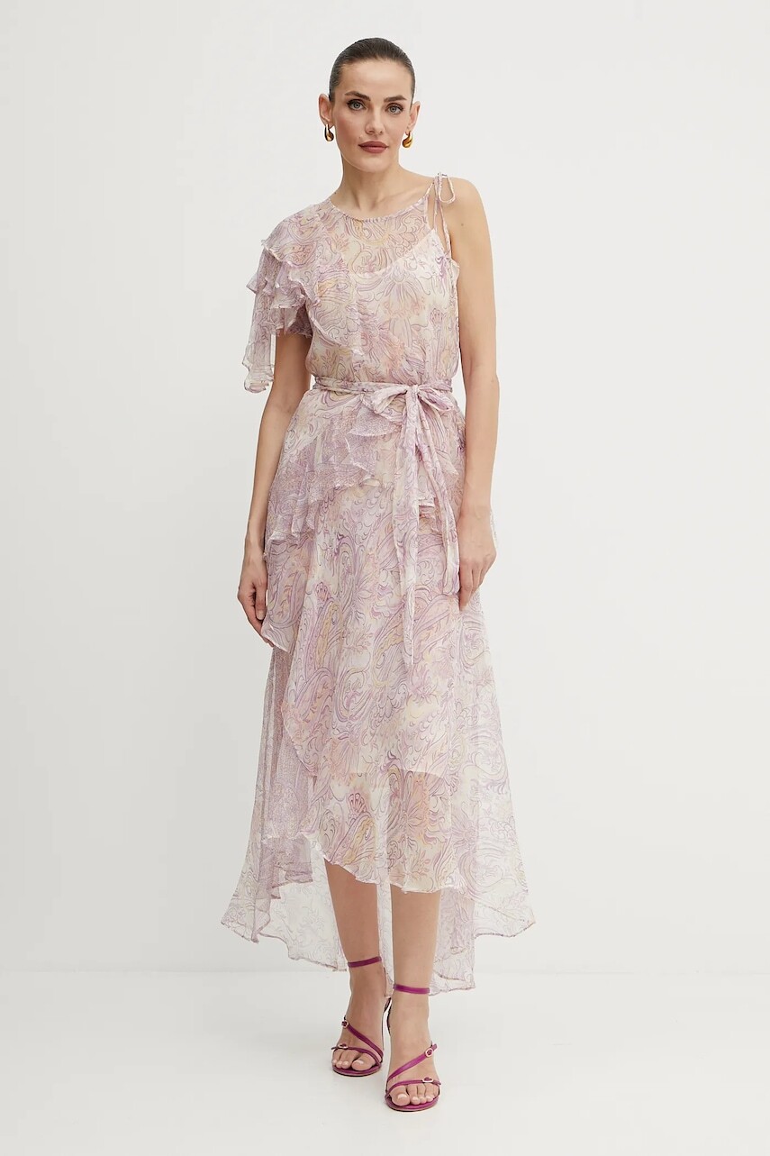 Hodvábne šaty Twinset fialová farba, maxi, áčkový strih, 251TS2182