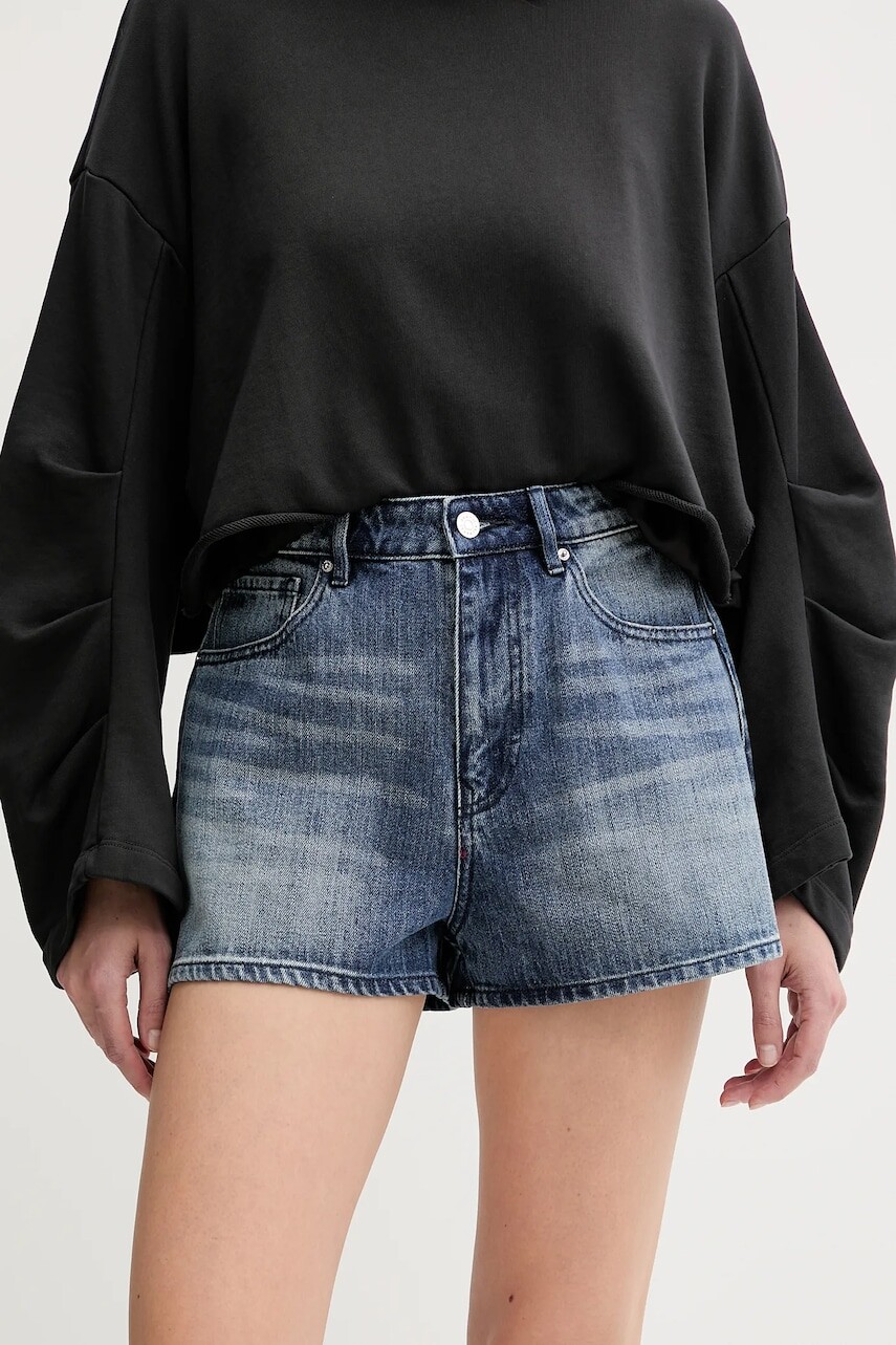 Rifľové krátke nohavice Armani Exchange jednofarebná, vysoký pás, XW000135 AF12845