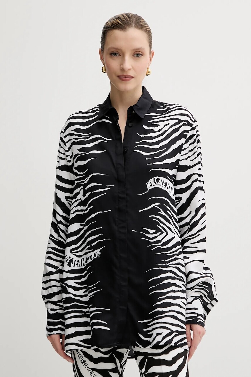 Košeľa Versace Jeans Couture čierna farba, voľný strih, s klasickým golierom, 78HAL2P2 NS635