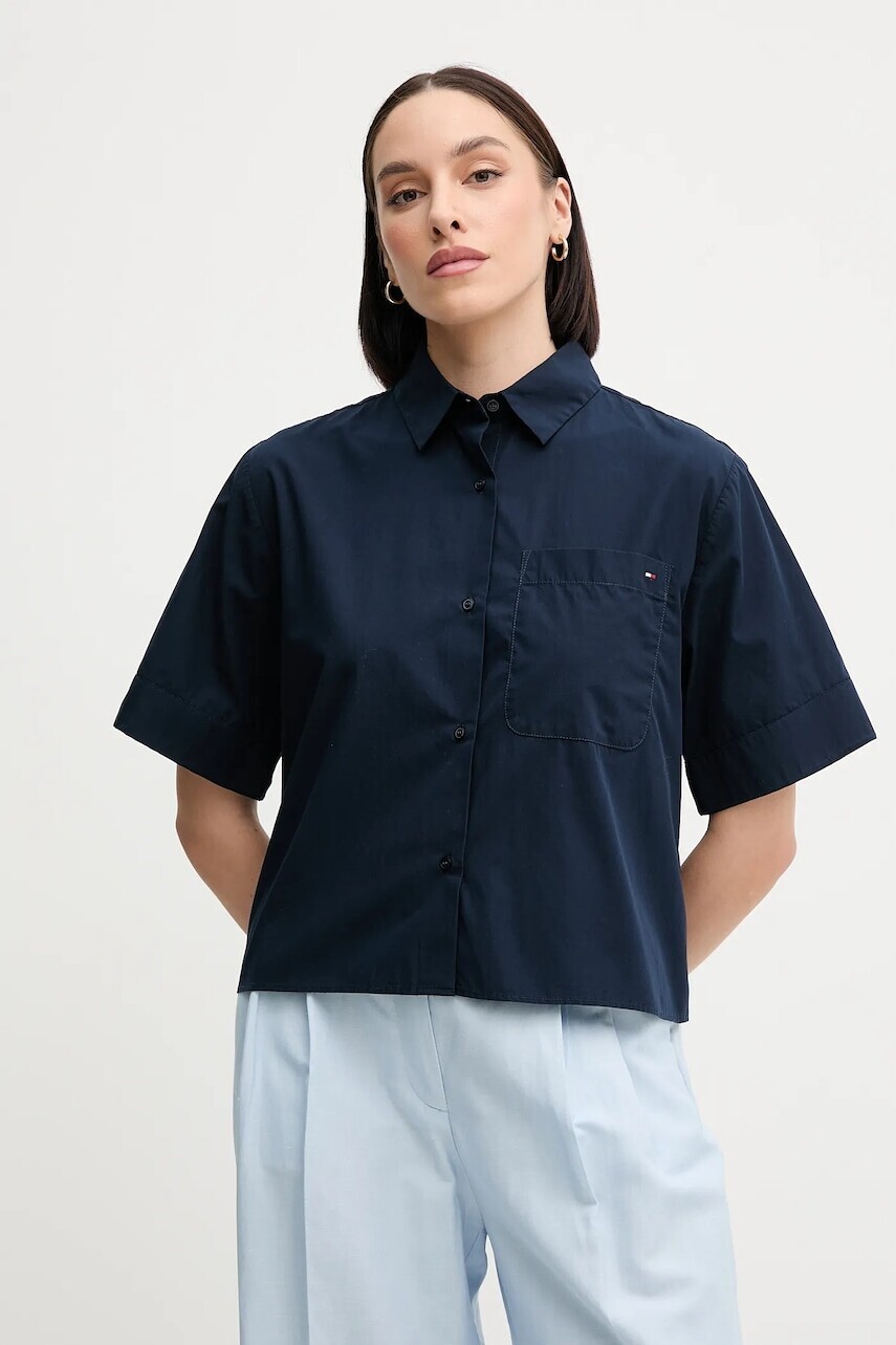 Bavlnená košeľa Tommy Hilfiger tmavomodrá farba, voľný strih, s klasickým golierom, WW0WW44717