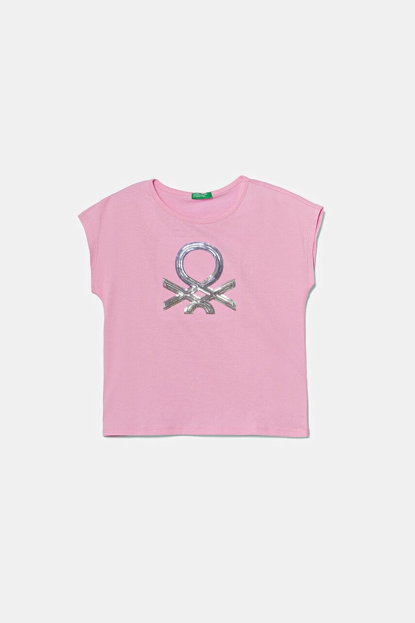 Detské bavlnené tričko United Colors of Benetton ružová farba, 3I1XC10P1